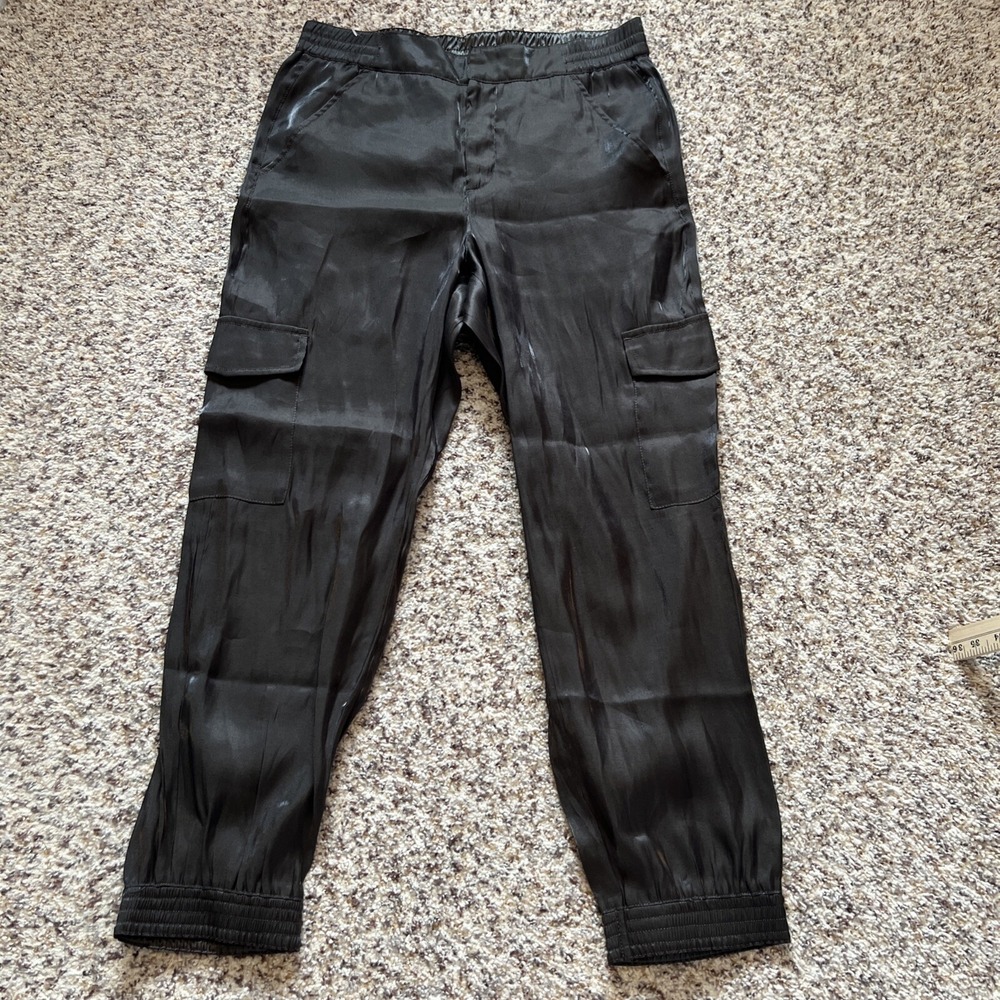 Anthropologie New Cargo Trousers Sz M Iridescent Green Ankle Joggers Pockets